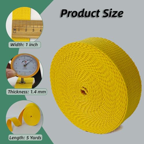 Cotton Webbing 1 Inch 5 Yards for Bag Strap Sewing Crafts, Yellow - color: Yellow