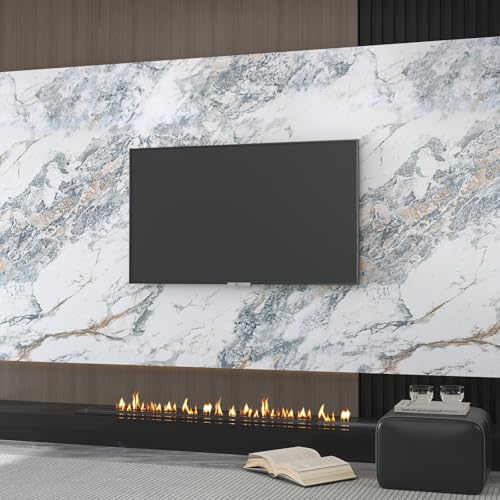 32"x354" Large White Bule Marble Paper Thick Vinyl Granite Adhesive Waterproof peel and stick Wallpaper Textured kitcheh Barthroom Countertops Contact Paper Wall Sticker Top Wall Mural Backsplash Wrap - color: Bule White Gold, size: 32" x 354"