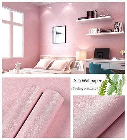 MelunMer Pink Silk Wallpaper Peel and Stick Removable Textured 15.7"x118" - color: Pink, size: 15.7" x 118"