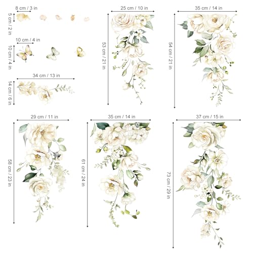 decalmile White Flower Vine Blossom Florals Wall Decals Stickers (XL)