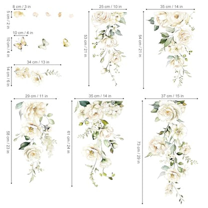 decalmile White Flower Vine Blossom Florals Wall Decals Stickers (XL)