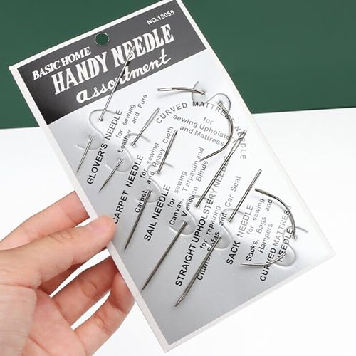Pikdmin 21+3 Pcs Heavy Duty Hand Sewing Needles Kit, 15 Leather Hand Sewing Needle 6 Curved Needle and 3 pcs Needle threaders for Home Upholstery,Leather Needles for Hand Sewing,Carpet Canvas Repair - size: 21PCS&7SIZE