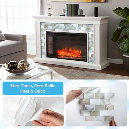 Art3d 10-Pack Subway Peel and Stick Backsplash, Beige & White, 12 x 12 Inch - color: Beige & White