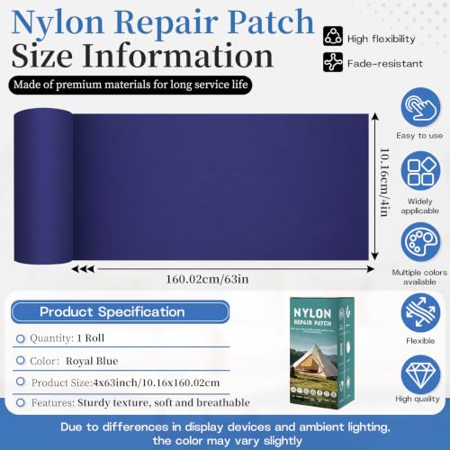 Nylon Tent Repair Tape, Self-Adhesive Fabric Patch Kit Royal Blue - color: Royal Blue