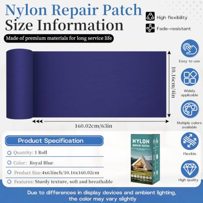 Nylon Tent Repair Tape, Self-Adhesive Fabric Patch Kit Royal Blue - color: Royal Blue