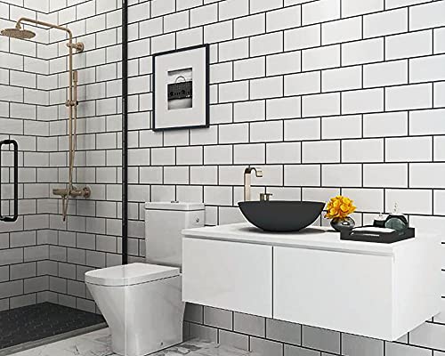 DICOFUN 1 Polished White Thick PVC Peel and Stick Backsplash, Ceramic Look Subway Tile Kitchen Backsplash Wall Tile - color: Polished White, size: 1 Sheet, 12"x12"x0.12"
