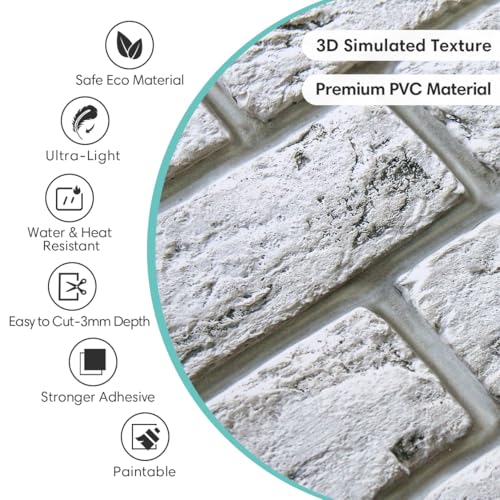 Commomy Faux Brick Wall Panels Peel and Stick Thin PVC 10 Pcs 11.8" x 11.8" - color: Brick-UH