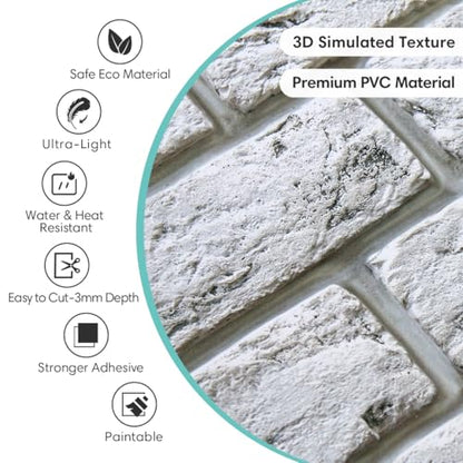 Commomy Faux Brick Wall Panels Peel and Stick Thin PVC 10 Pcs 11.8" x 11.8" - color: Brick-UH