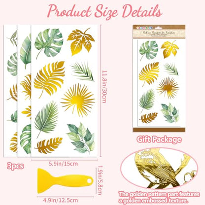 Peacoblue Tropical Green Gold Leaves Rub On Transfers for Furniture 6"x12" - style: Tropical Green Gold Leaves