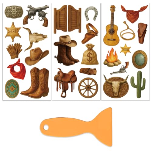 OLYCRAFT 3Pcs/Set Cowboy Theme Rub on Transfers for Furniture and Craft 6x12 Inch Boots Furniture Decal Transfer Stickers Rub on Decal with 1pc Scraper for Cabinet Wardrobe Decor - style: Cowboy