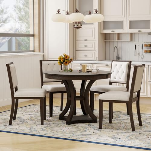 Dining Chair and Extendable Table Set, 5-Piece, Espresso Wood - color: Espresso