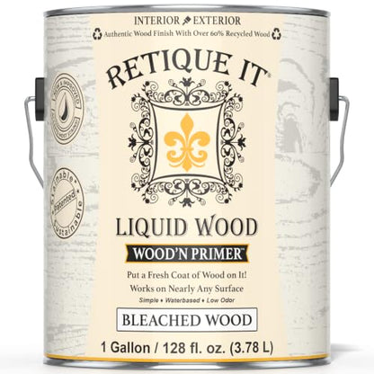 Retique It Wood'n Primer - Paint it then stain it - Stainable Wood Fiber Paint (Bleached Wood, X-Large) - color: Bleached Wood, size: 128 Fl Oz (Pack of 1)