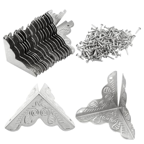 Piutouyar 50 Pcs Antique Box Corner Protectors, 1"x1"x1", White Nickel - size: White Nickel