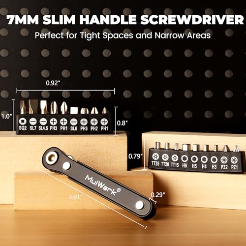 MULWARK 20pcs Small Screwdriver Set, 1/4" Right Angle Screwdriver Set, 90-Degree Offset Screwdriver for Tight Spaces, Auto Repair, Electronics, DIY Home Improvement EDC Tool Kit - size: 20-piece screwdriver set