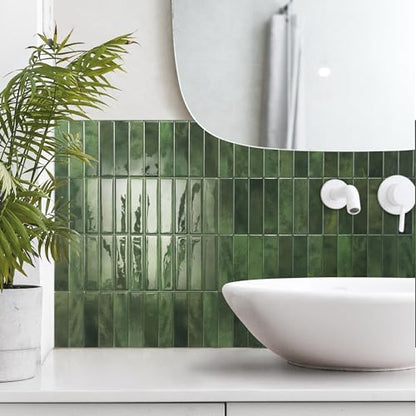 Smart Tiles Peel and Stick backsplash, Stacked Forest Green, 11.43"x9" - color: Forest Green