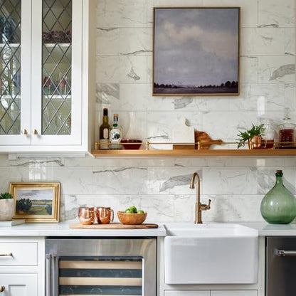 Vamos Tile Peel & Stick Backsplash on Subway Tile,22-Pack 6''x12'',Glossy - color: Carrara White with White Grout