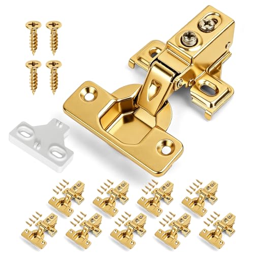 Mousike 10 Pack (5 Pair) Soft Close Cabinet Hinges, 1/2 Overlay Soft Close Hinges for Kitchen Cabinet, Stainless Steel, Built-in Damper, 100 Degree Opening Angle, 6 Way Adjustment (Gold) - color: Gold, size: 10 Pack