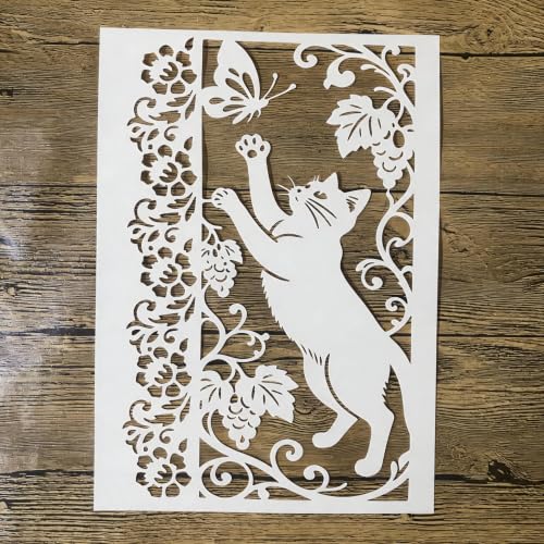 TIAMECH A4 Reusable Cat Catching Butterfly Stencil for Painting - color: Cat Catching Butterfly