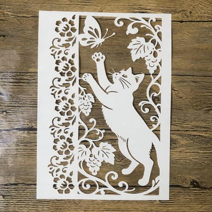 TIAMECH A4 Reusable Cat Catching Butterfly Stencil for Painting - color: Cat Catching Butterfly