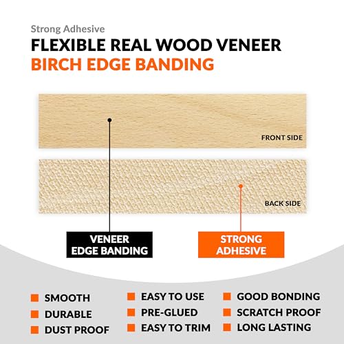 Birch Veneer Edge Banding 3/4inch x 100 ft Pre Glued Wood Adhesive Edging Trim Tape Iron On Flexible Strips Roll Furniture Laminate Glue Plywood Sheets Strips Sheet Band Formica Glue Bendable - size: 3/4 in x 100 ft