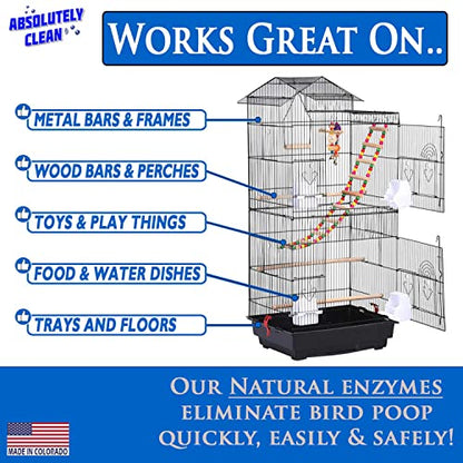Absolutely Clean Amazing Bird Cage Cleaner and Deodorizer - Just Spray/Wipe - Safely & Easily Removes Bird Messes Quickly and Easily - USA Made - Fragrance Free (4X Concentrate - 16oz Makes 64oz) - style: 16 Fl Oz Concentrate (Makes 64oz)