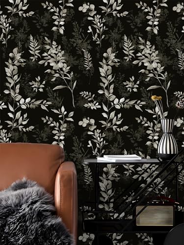 Floralplus Wallpaper Peel and Stick Dark Leaf Removable Wallpaper