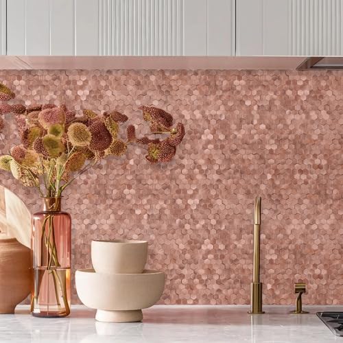 STICKGOO Mosaic Peel and Stick Backsplash Tiles, 8 Sheets, Rose Gold - color: Rose Gold