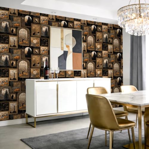 Black Gothic Peel and Stick Wallpaper, Dark Academia Witchy Wallpaper - size: 17.7" x 118"