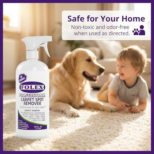FOLEX Professional Carpet Stain Remover Spray – Stain Remover for Old Stains – Best Remover for Pets – Rug Stain Remover & Upholstery Cleaner – Cleaner Solution for Couches & Car Interiors – 34 oz