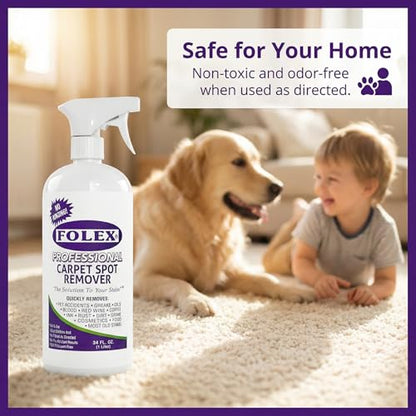 FOLEX Professional Carpet Stain Remover Spray – Stain Remover for Old Stains – Best Remover for Pets – Rug Stain Remover & Upholstery Cleaner – Cleaner Solution for Couches & Car Interiors – 34 oz