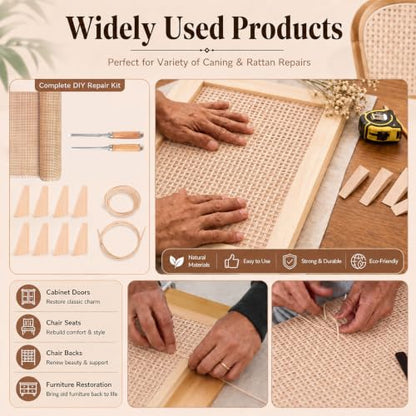 Reaeng Rattan Repair Kit for Chair Caning, Complete Furniture Restoration Kit with 15.7 x 39.4 Inch Cane Webbing Roll, Spline, 2 Caning Chisels and 8 Wooden Wedges - color: Style B