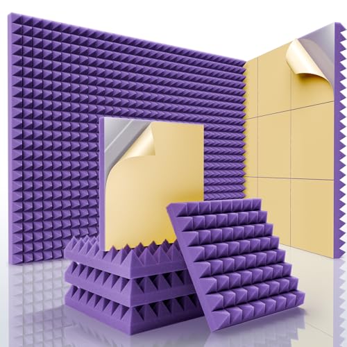 Sonicism Sound Proof Foam Panels for Walls Self-Adhesive 12 Pack Pyramid 1" X 12" X 12" Soundproof Wall Panels High Density Acoustic Panels Foam Fast Expand,Sound Absorption & Decoration,Purple - color: Purple, size: 1 Inch 12 Pack Self-Adhesive