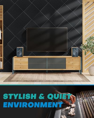 52 Pack Acoustic Foam Panels, 1 X 12 X 12 Inches Sound Proof Foam Panels for Walls, High Density Acoustic Panels Sound Absorbing, Black Grey Noise Cancelling Studio Wedges (NOT Include Adhesive) - size: 52P Grey+Black