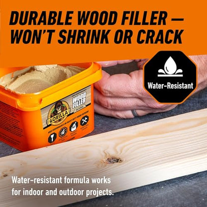 Gorilla All Purpose Wood Filler, Natural Finish, 16 Ounce Tub (Pack of 2) - Water Resistant for Indoor or Outdoor Projects and Repairs - size: 16 oz Tub (2-Pack)