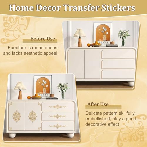 WANDIC 6 Sheets Rub on Transfer Stickers, Gold Line Floral Border Pattern Decorative Furniture DIY Stickers Decals for Scrapbook Present Boxes,15 * 30cm (Pack of 3)