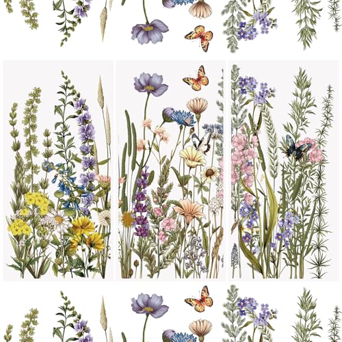 WANDIC 3 Sheets Rub On Transfer Stickers, Wild Flowers and Plants Pattern Waterproof Decals Furniture Craft Embellishments for DIY Scrapbooking Photo Albums,15 * 30cm - color: Wild Flower