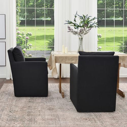 KINWELL 25" Wide No Assembly Dining Chairs with Casters Set of 2 - color: Black
