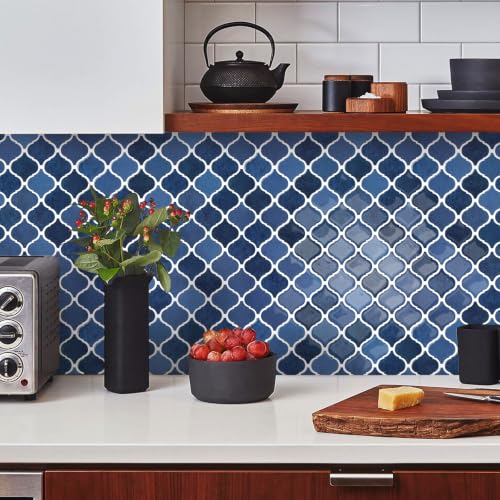 STICKGOO Arabesque Peel and Stick Backsplash Tile for Kitchen, Ceramic Blue - color: Ceramic Blue