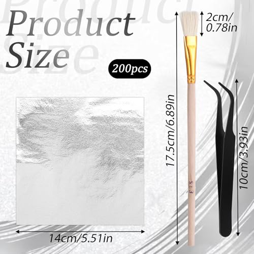 Silver Leaf Foil, Silver Leaf Sheets, 200 PCS Silver-Foil Paper