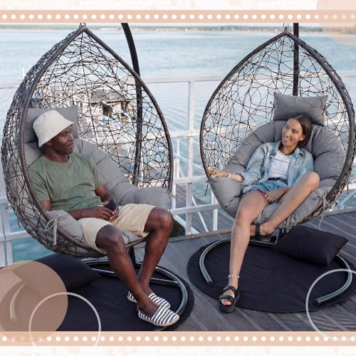 Tudomro Waterproof Egg Chair Cushion with Pillow Filling 2.58 kg Replacement Rocking Wicker Chair Cushion 48" x 32" High Back Hanging Swing Hammock Pad Thicken for Outdoor Patio Garden (Dark Gray) - color: Dark Gray