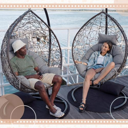 Tudomro Waterproof Egg Chair Cushion with Pillow Filling 2.58 kg Replacement Rocking Wicker Chair Cushion 48" x 32" High Back Hanging Swing Hammock Pad Thicken for Outdoor Patio Garden (Dark Gray) - color: Dark Gray