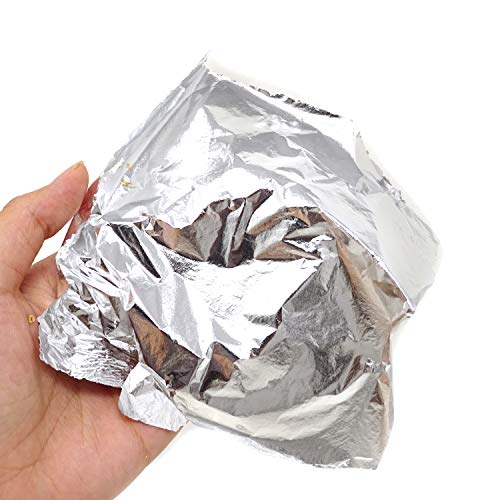 Honbay 100 Sheets Imitation Silver Leaf Paper Metal Foil Paper for Arts, Gilding Crafting, DIY Decoration, 5.5 by 5.5 Inches (Silver Leaf)
