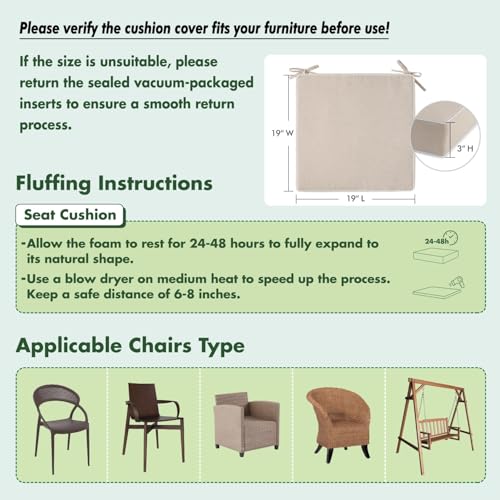 MIULEE Beige Outdoor Chair Cushions 2 Pack,19x19x3 Inch Waterproof Cushions - color: Beige, size: 19 x 19 x 3 Inch