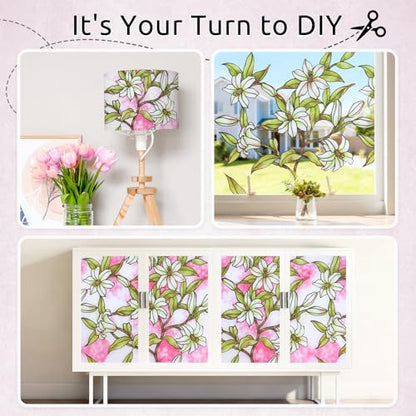 rabbitgoo Stained Glass Window Privacy Film, Pink Lily, 17.5" X 78.7" - color: Pink Lily, size: 17.5" x 78.7"