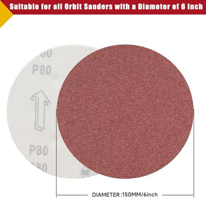 100PCS 6 Inch Sanding Discs 40 Grit Sandpaper for Orbital Sander - style: No Hole-Red