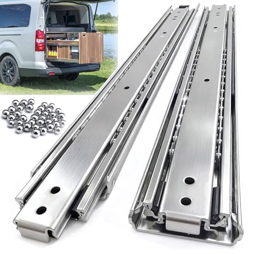 Thickened 200Lbs Heavy Duty Drawer Slides 1 Pair 10 12 14 16 18 20 22 24 32 40 Full Extension Ball Bearing Sliding Rails Cabinet Tool Box Runners Tracks Glides (16" L) - size: 16inch, style: W:51mm