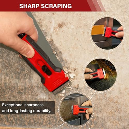 HAUTMEC Razor Blade Scraper Tool With 24Pcs Extra Blades, 10 Plastic Rozor Blades, 14 Carbon Steel Razor Blades, Removing Decals, Stickers, Labels for Glass, Tile, Window, Car, Cooktops 25031 - style: 1.52" Wide