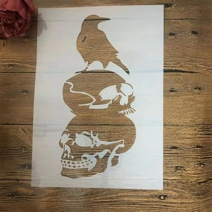 TIAMECH A4 Reusable Halloween Crow Skull Stencil for Painting - style: Crow Skull