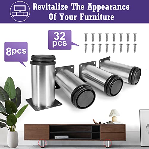 Stainless Steel Adjustable Furniture Legs 4 Inch - Silver - 8pcs - color: Silver, size: 4"