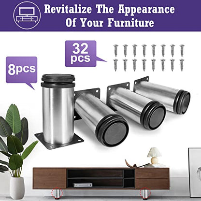 Stainless Steel Adjustable Furniture Legs 4 Inch - Silver - 8pcs - color: Silver, size: 4"